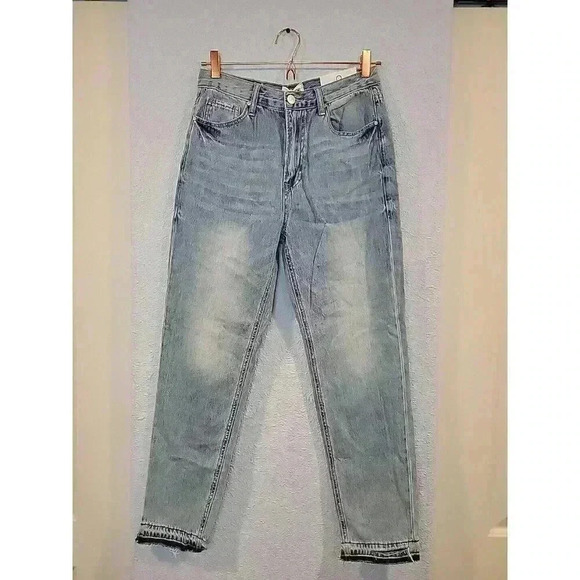 New Insane Gene Hi-Rise Girlfriend Raw Hem Distressed Jeans 9 / 28 - Picture 1 of 9
